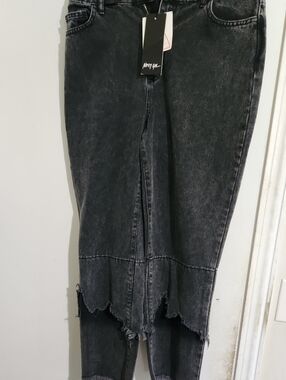 Nasty Gal Black Washed Skinny Jeans with Distressed Hem